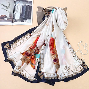 Spring and summer new bohemian silk printed sunscreen scarf long silk scarf beach shawl