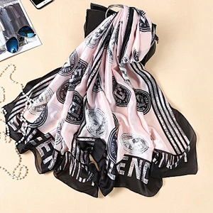 Summer beach sunscreen female towel insignia satin silk printing long shawl fashion scarves