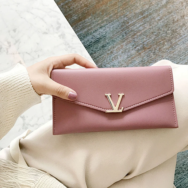 New Geometric Envelope Clutch Card Holders fashion women ladies  leather long wallet