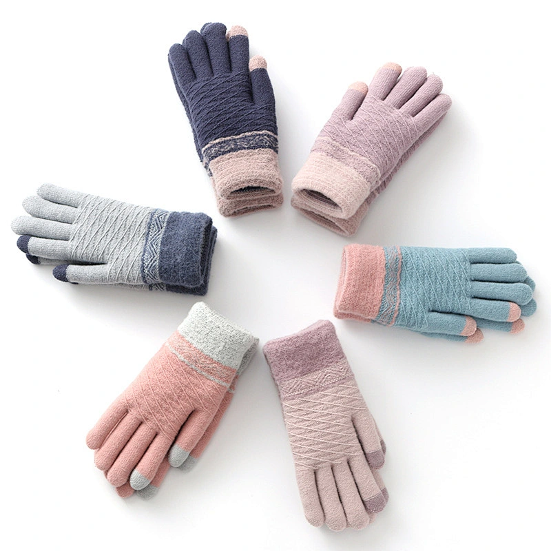 Warm Knitted Touch Screen Gloves Acrylic Polyester Elastane Winter Fashion Gloves