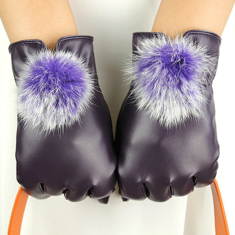 Winter warm driving ladies gloves premium quality leather gloves with bom ball