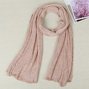 Spring and summer new solid color travel sunscreen long pleated cotton crinkle women scarf