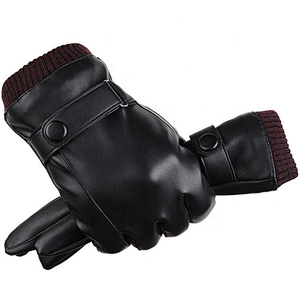 Winter Thicken Warm Gloves Straps Style Leather Screen Touch Gloves For Man