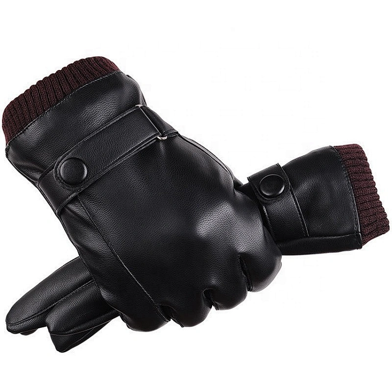 Winter Thicken Warm Gloves Straps Style Leather Screen Touch Gloves For Man