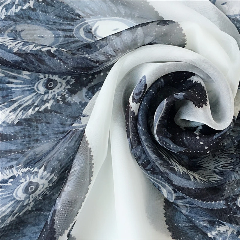 Manufacturer produces 2020 new feather print air-conditioned beach cheap printed chiffon scarves scarf women