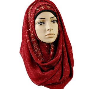 2019 New Arab Islamic glitter pure color Hot drilling plain hijab cotton women muslim