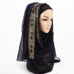 Solid color chiffon pearl jacquard inlaid diamond scarf cheap long women chiffon scarves hijab