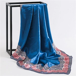 Silk feel simple and stylish fashion women summer square 90cm silk scarf lace sunscreen shawl