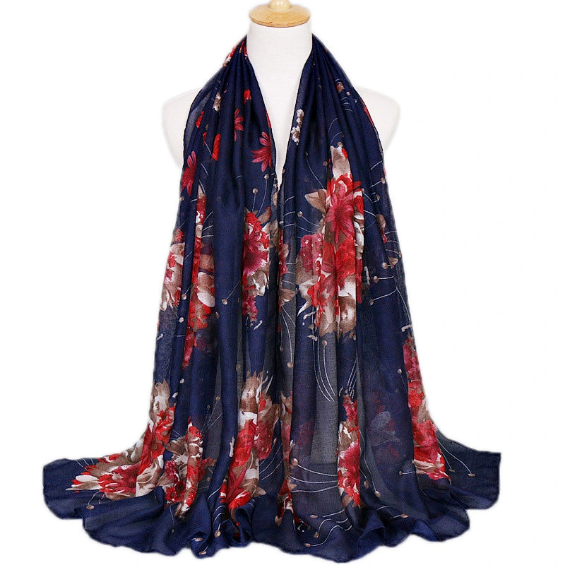 Summer Fashion Women Plain Shawl  printed flower cotton scarf custom