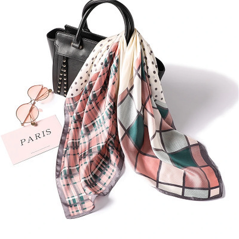 Wholesale color matching 70 * 70cm square polka dot bulk plaid silk scarf silk scarves for women