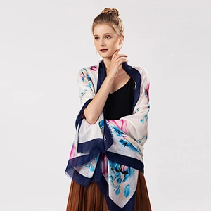 Woman summer seaside Sunscreen Lengthen Oversized beach print polyester  shawl