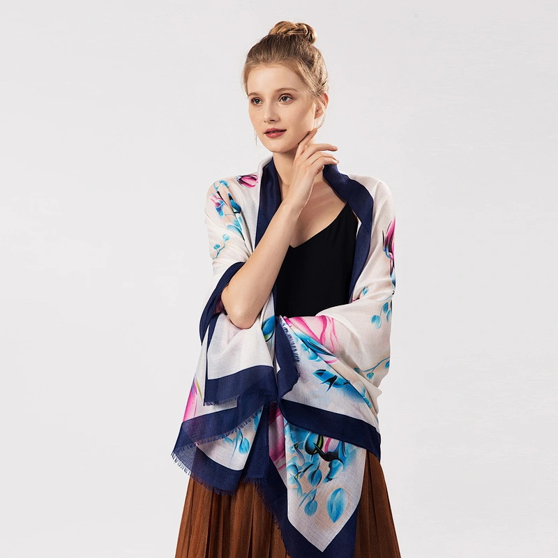 Woman summer seaside Sunscreen Lengthen Oversized beach print polyester  shawl