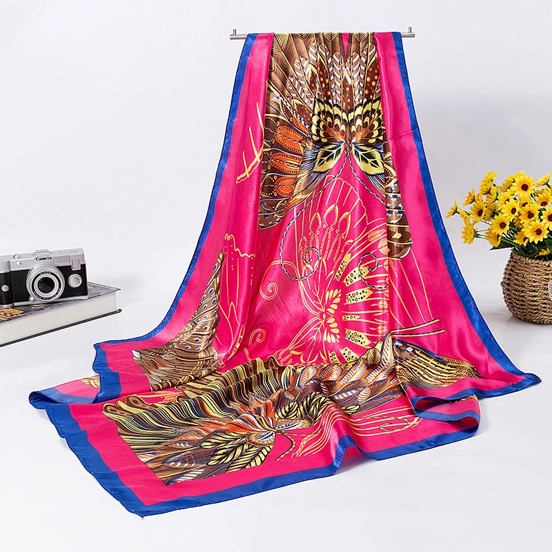 Shawl long sunscreen beach towel butterfly digital printing 90cm satin square scarf