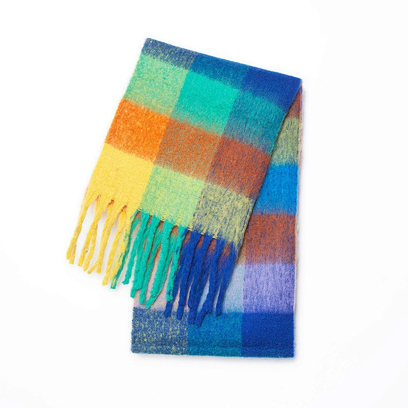 240Cmx37Cm Imitation Cashmere Scarf Long Shawl Scarf Women Rainbow Checked Scarf