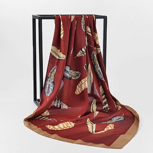 Classic wild summer imitated silk feather sunscreen printing silk square scarf 90x90