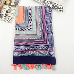 Factory direct new ethnic wind bohemian sunscreen beach women plain tassel shawl scarf fashion