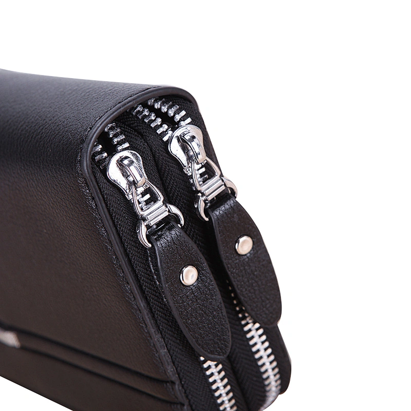 Wholesale custom business style embossing mens leather double zipper clutch wallet