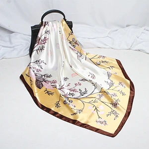 2020 new wholesale female vine flower blue print twill silk scarf custom 90cm