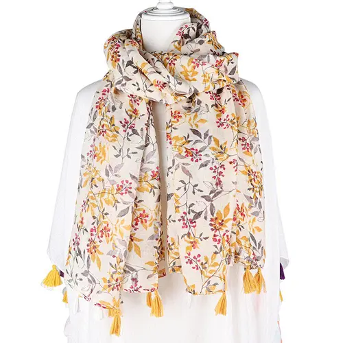 Scarf Women Hijab Comfortable Polyester Silk Scarf 180 * 90Cm Floral Tassel Scarf Wholesale