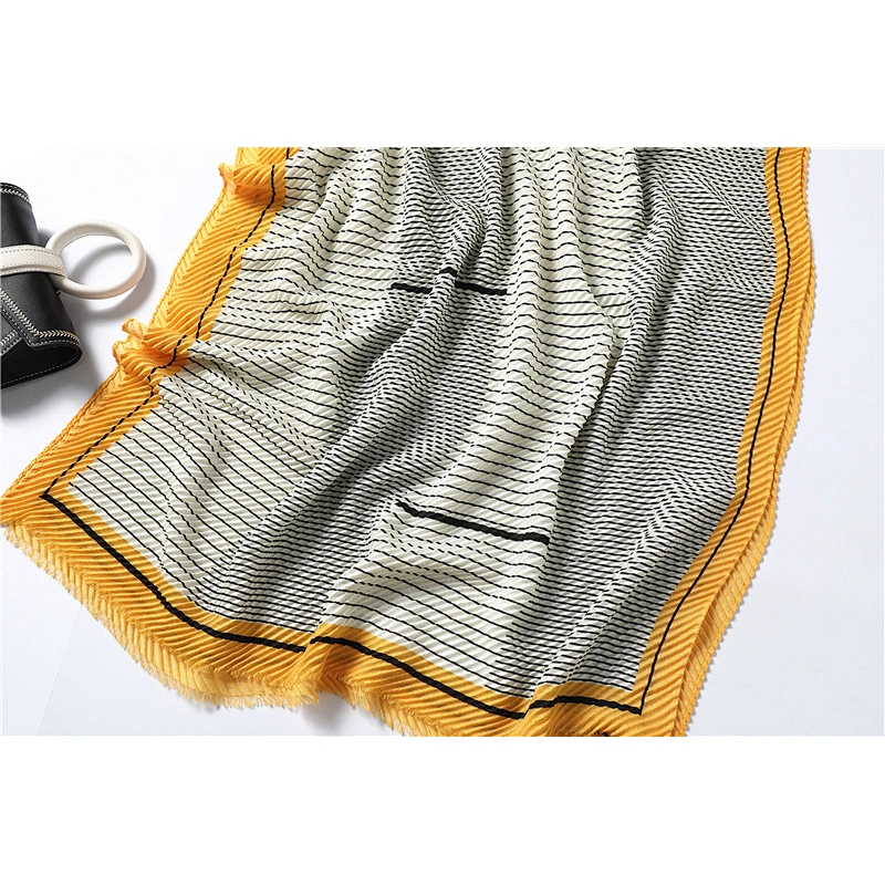 Autumn and winter warm fashion cotton and linen scarf print pleated cotton crinkle striped winter scarf