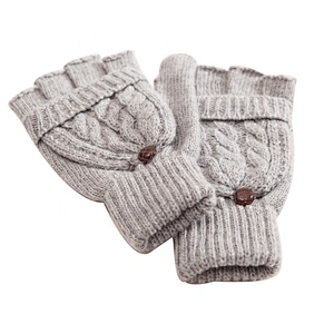 Women's Winter Gloves Warm Knitted Convertible Fingerless Mittens