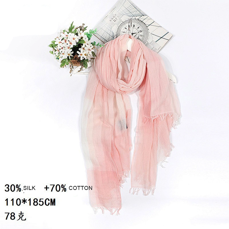 Factory direct sales large size thin women cotton plaid foulard silk scarf