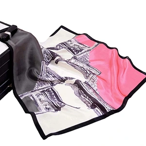 Wild neck scarf architectural house pattern printed double sided soft silk square scarf