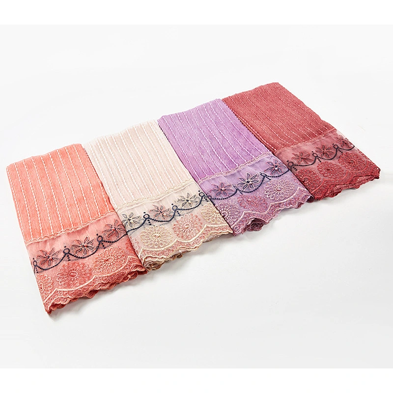 Malaysian new ladies scarf summer all-match floral lace pearl imitated silk hijab scarf