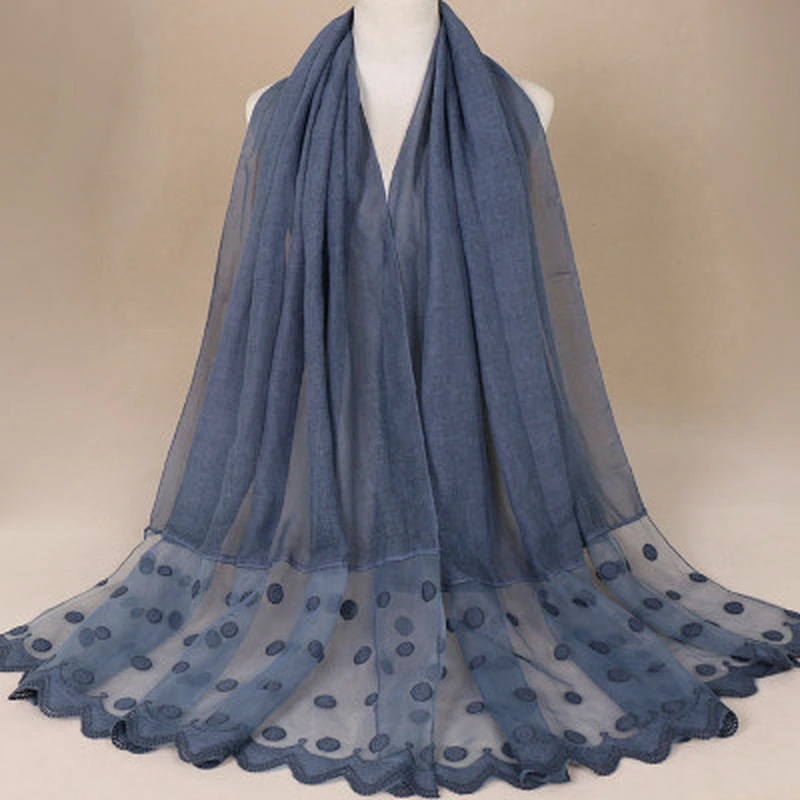 Muslim hijab tie-dyed plain weave solid color wholesale lace hijab scarves cotton ladies long scarf