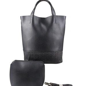 China Wholesale Black Leather Ladies Tote Bag Travel Handbag Sets