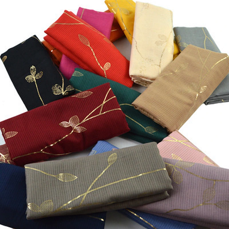 Women's muslim headscarf hijab gold leaf printed low price cotton and linen head scarf muslim hijab