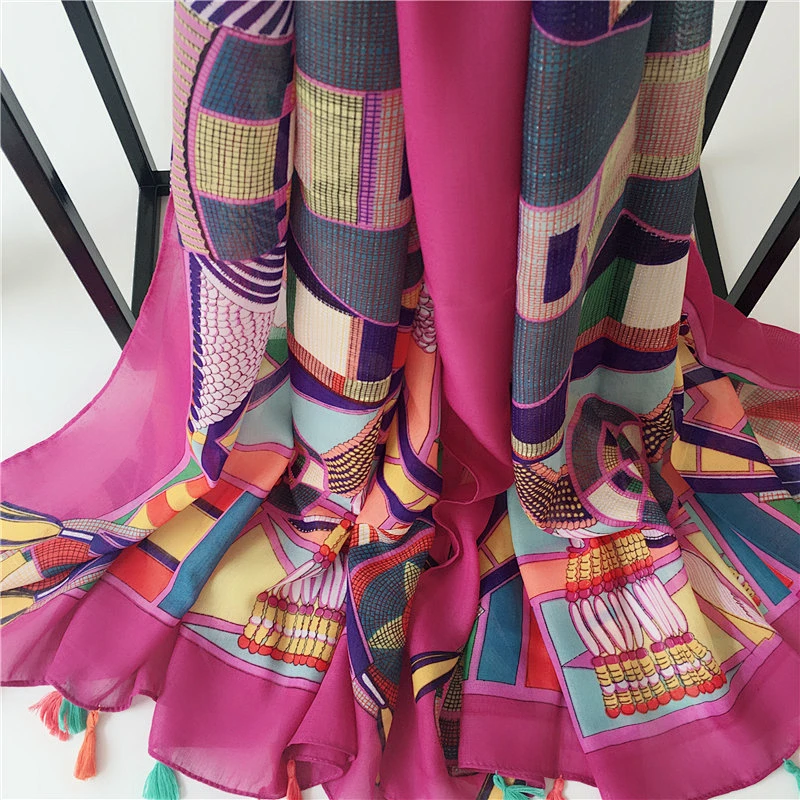 2020 new mercerized cotton encrypted Bali yarn print ladies bali yarn  tassel scarf summer cotton
