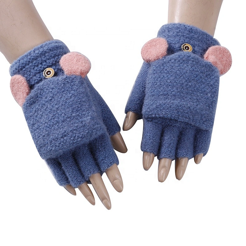 Half-finger Flip Gloves Knitting Warm Winter Gloves With Mitten Cover