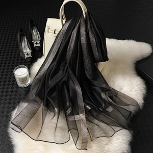 Solid color water ripple sunscreen shawl scarf wholesale china silk long scarf women