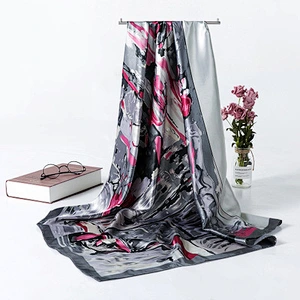 New oil painting art sunscreen scarf ladies women printed shawl satin silk square scarf