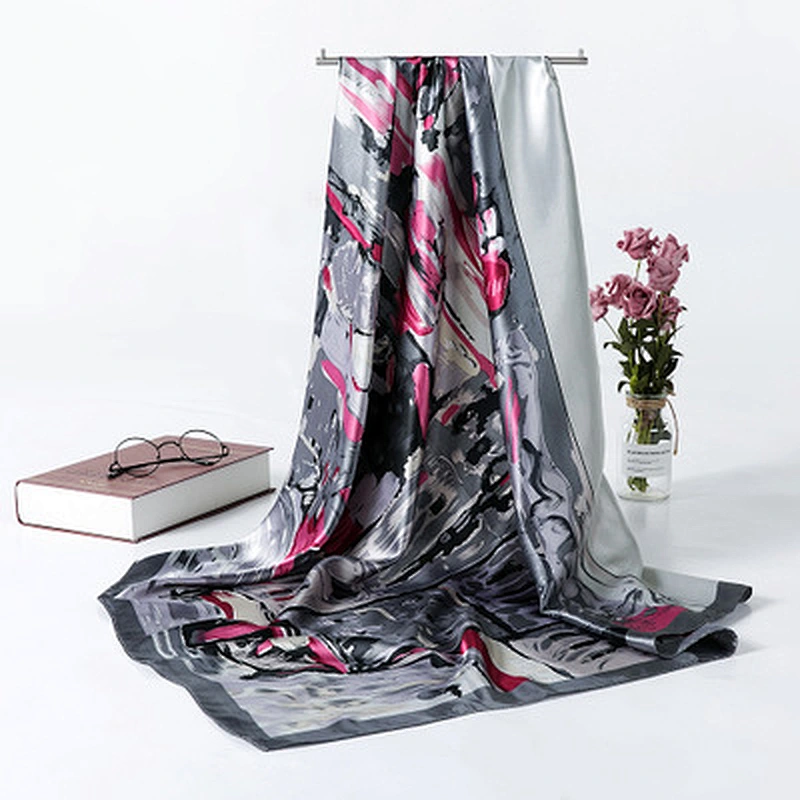 New oil painting art sunscreen scarf ladies women printed shawl satin silk square scarf