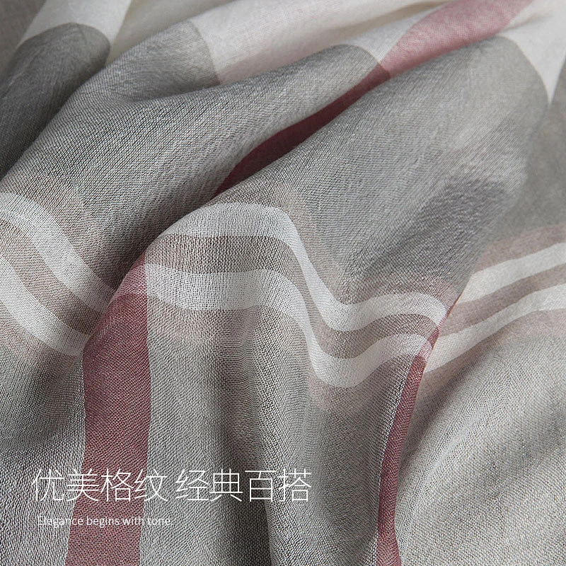 Classic wild short tassel sunscreen scarf women plaid shawl hijab muslim cotton