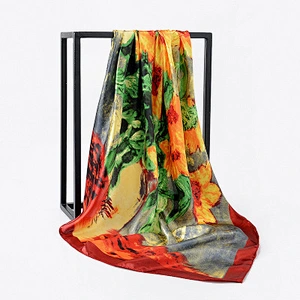 Satin square air conditioner sunscreen scarf women shawl wholesale ladies print shawls scarves