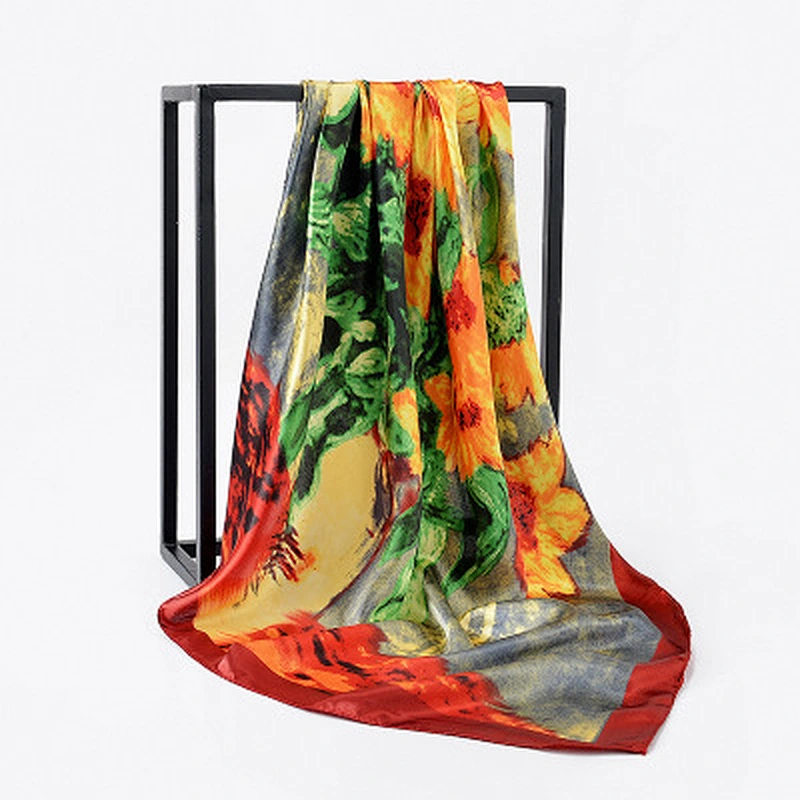 Satin square air conditioner sunscreen scarf women shawl wholesale ladies print shawls scarves