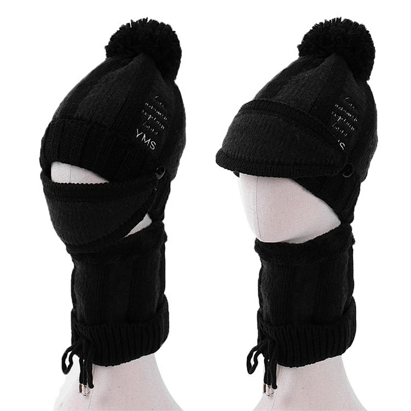 3-pieces fashion warm knit hat thick cap knitted women winter hat scarf and mask set