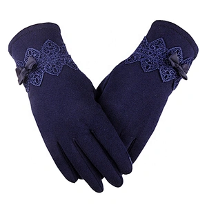 Cute Bowknot Knitted Gloves For Women Girls Lady Suede Leather Winter Warm Gloves