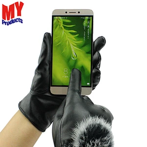 Winter warm driving ladies gloves premium quality leather gloves with bom ball