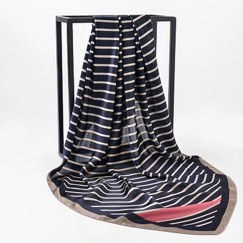 Simple temperament wild square summer sunscreenscarf silk striped printing scarf silk
