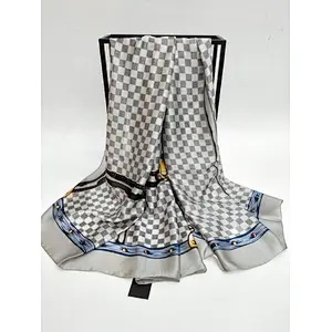 Classic check new silk satin printed ladies multifunctional shawl custom satin silk scarf
