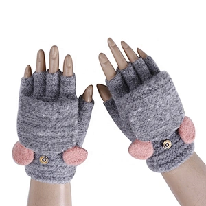 Half-finger Flip Gloves Knitting Warm Winter Gloves With Mitten Cover