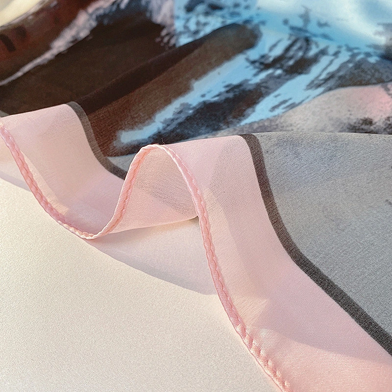 Color checked black and white printed sunscreen shawl long imitated silk scarf silk shawl