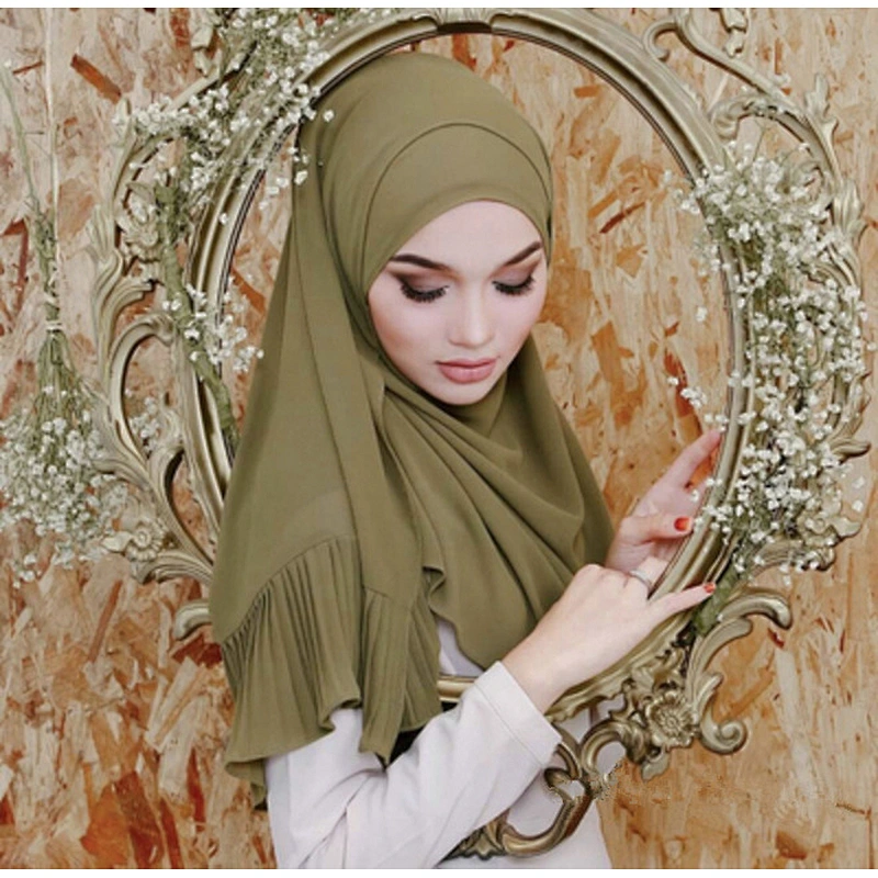 Wholesale monochrome crumpled stitching headscarf plain crinkle pearl chiffon hijab scarf