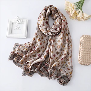 Fashion thin sunscreen oversized shawl women summer printing silk long shawl and scarves