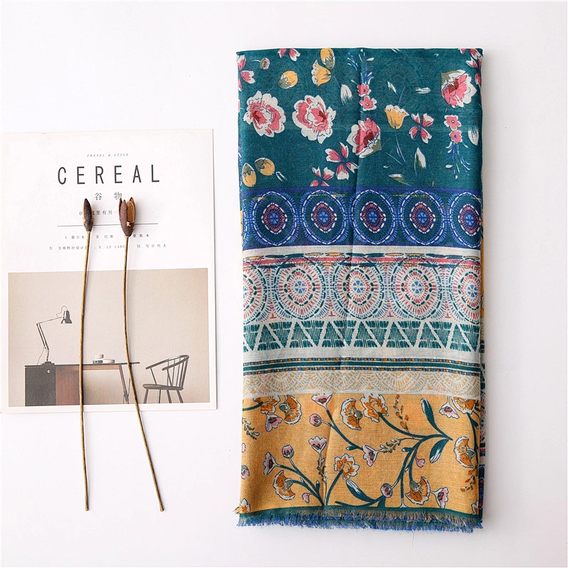 Women's Thin Floral Print Sun Shawl Long wholesale national wind  polyester geometric scarf