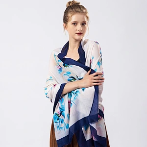 Woman summer seaside Sunscreen Lengthen Oversized beach print polyester  shawl
